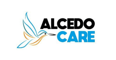 Alcedo Care company logo with bird graphic and brand name